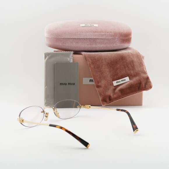Miu Miu MUA54S 5AK08N Sunglasses Gold Oval Frame, Clear Blue Light Filter Lenses main image 5